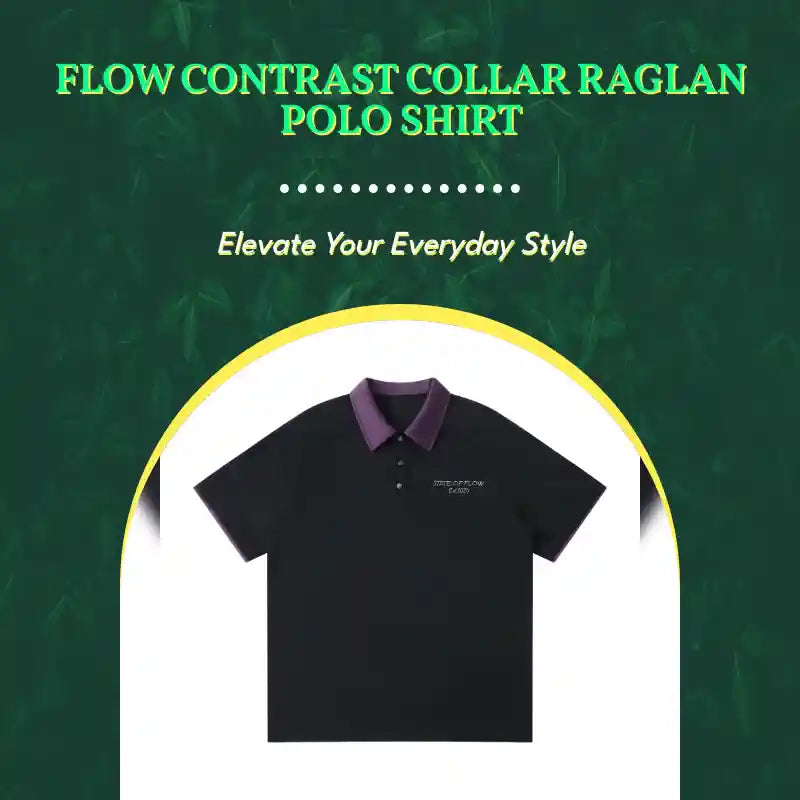 Flow Contrast Collar Raglan Polo Shirt by@Outfy