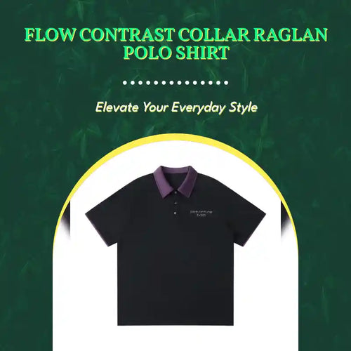 Flow Contrast Collar Raglan Polo Shirt by@Outfy
